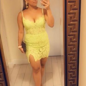 Neon yellow lace mini